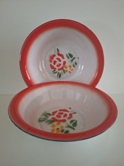 Vintage emaille schaal rood groen - Afbeelding 2