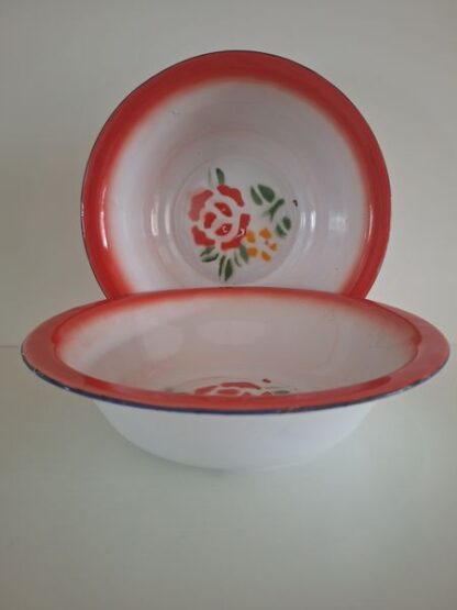 Vintage emaille schaal rood groen - Afbeelding 3